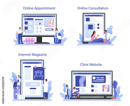 Orthopedics doctor web banner or landing page set. Idea of joint