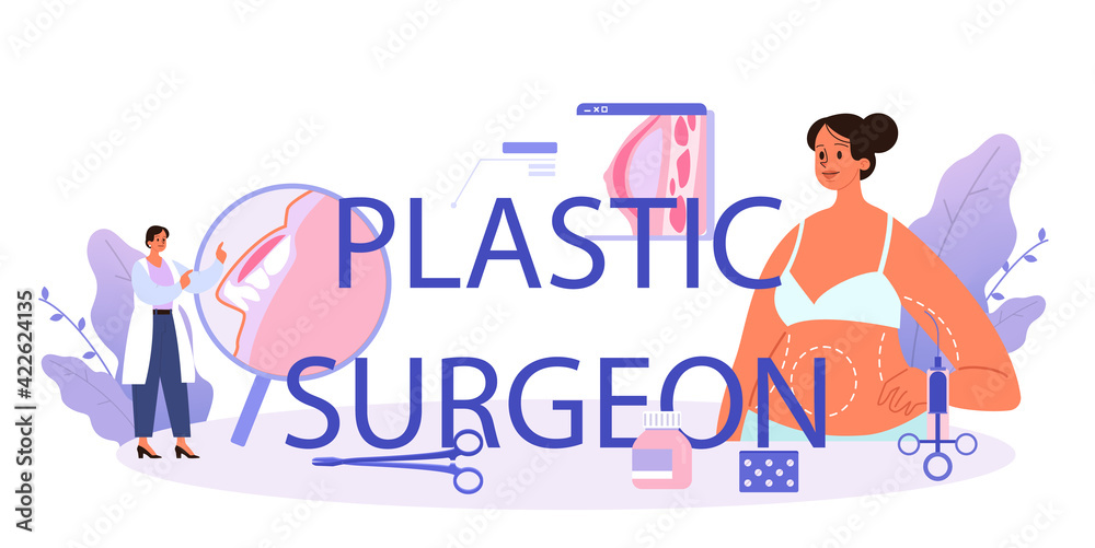 Plastic surgeon typographic header. Idea of body and face correction Plastic surgeon typographic header. Idea of body and face correction