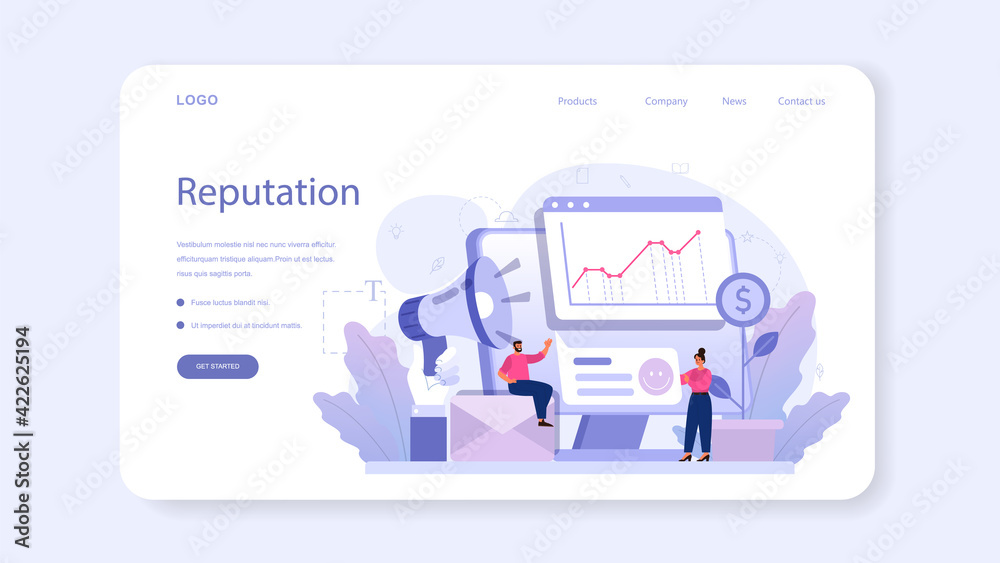 Business reputation web banner or landing page. Building relationship