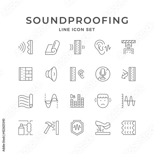 Set line icons of soundproofing photo