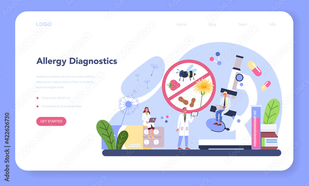 Allergist web banner or landing page. Disease with allergy symptom, Allergist web banner or landing page. Disease with allergy symptom,
