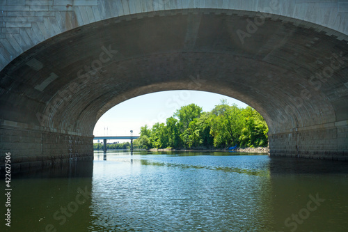 Arch of Bulkeley Bridge in Hartford, Connecticut, in June.