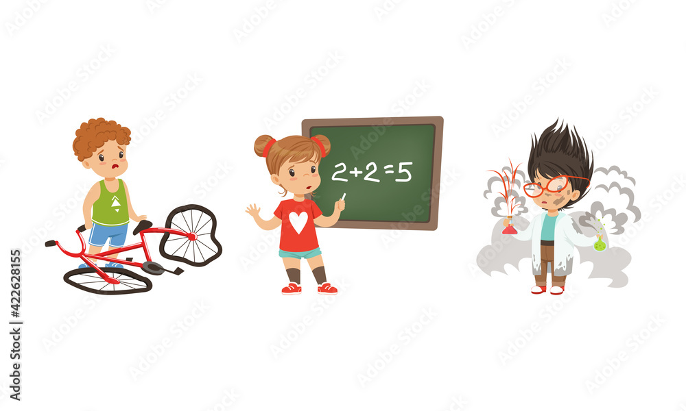 Frustrated Kids Experiencing Their Failures and Mistakes Vector Set Frustrated Kids Experiencing Their Failures and Mistakes Vector Set