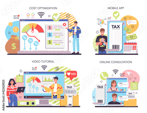 Cost optimization online service or platform set. Idea of financial