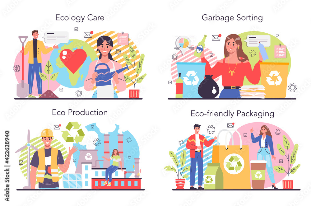 Ecology concept set. Idea of environmental protection and global eco-system