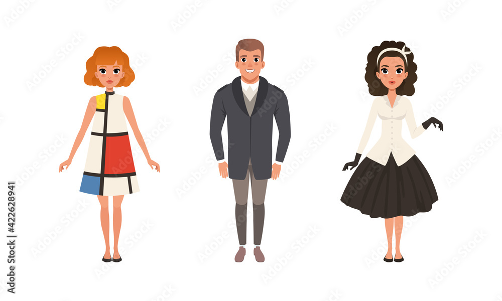 Young Man and Woman Wearing Retro Clothing Vector Set Young Man and Woman Wearing Retro Clothing Vector Set