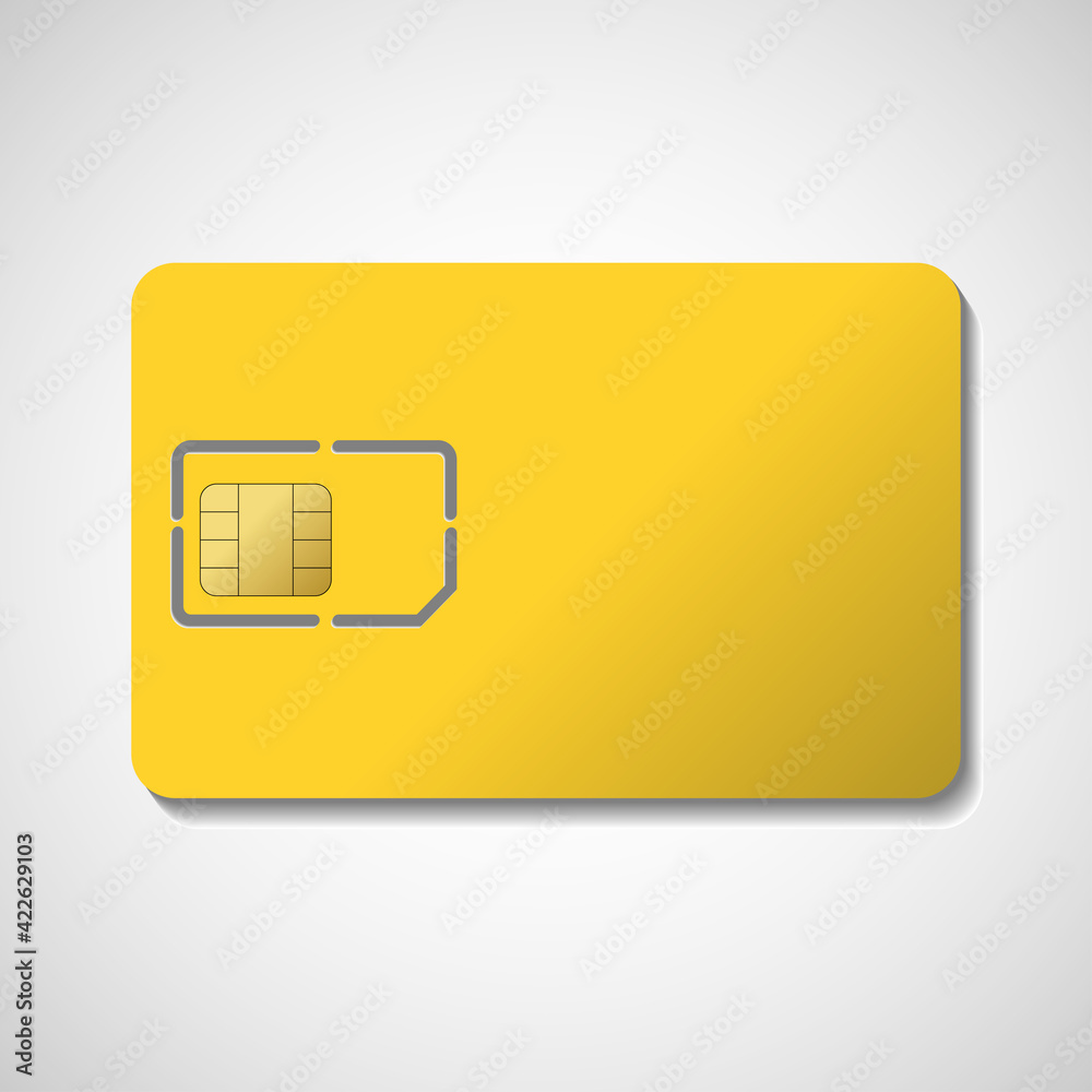 Sim card isolated on white background. Chip for mobile phone. Realistic vector icon