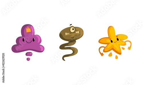 Cute Cartoon Monsters with Smiling Faces and Funky Shapes Vector Set