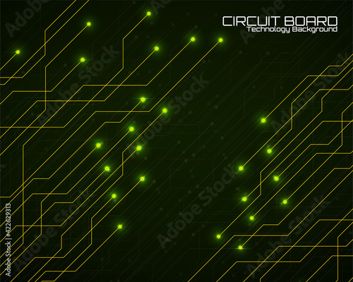 High-tech background with glowing circuit board, neon technology design. Vector illustration © vladystock