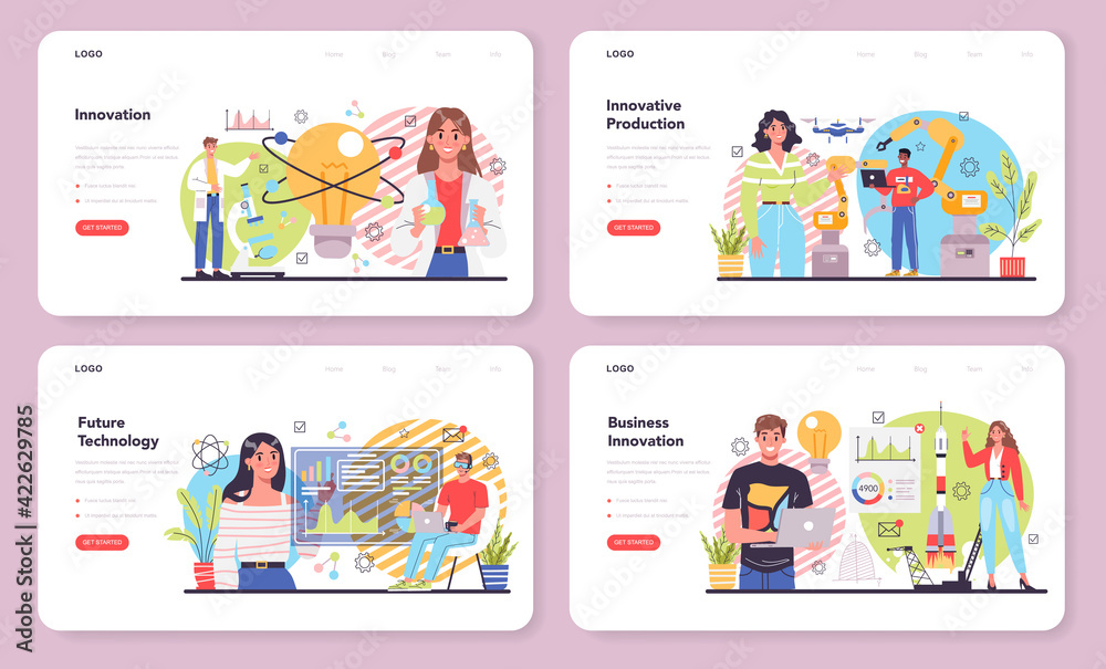 Innovation web banner or landing page set. Idea of creative business solution Innovation web banner or landing page set. Idea of creative business solution