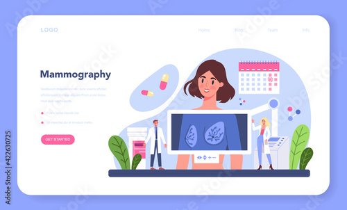 Mammologist web banner or landing page. Consultation with doctor