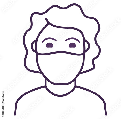 Woman in face mask to prevent disease COVID-19.People  wearing protective surgical mask.Outline vector flat .
