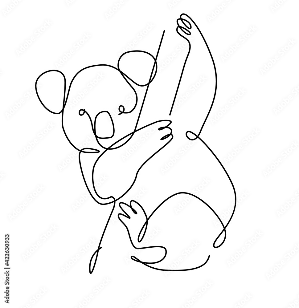 Fototapeta premium Koala one line. Australian koala bear outline. Continuous line.