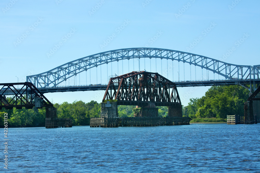 Arrigoni Bridge and railroad bridge on the Connecticut River.