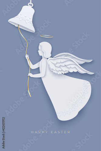Happy Easter background with angel and bell