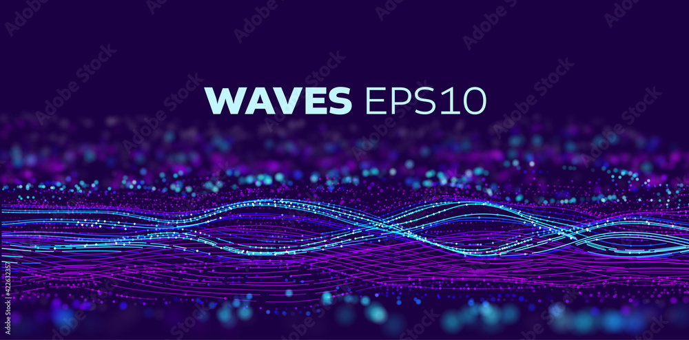 © amiak - Sound wave tranfer motion. Speed particle fast data flow. Futuristic stream abstract vector background. Data transfer motion