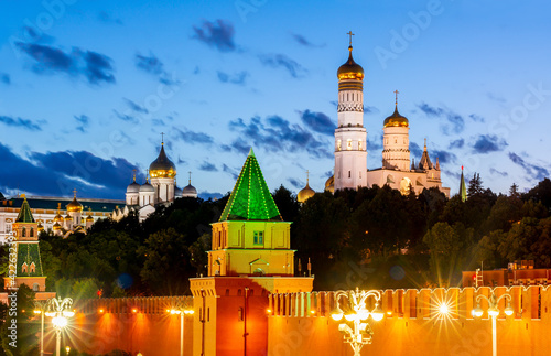 Towers of Moscow Kremlin at sunset, Russia