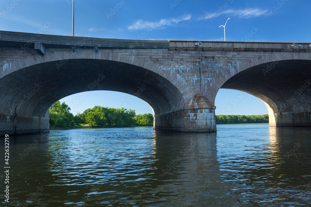 Arches of the Bulkeley Bridge in Hartford, Connecticut in June.