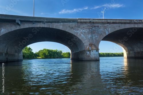 Arches of the Bulkeley Bridge in Hartford, Connecticut in June.