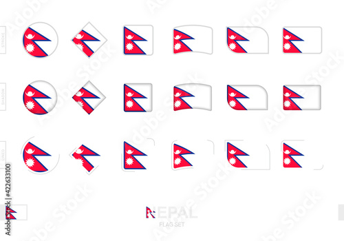 Nepal flag set, simple flags of Nepal with three different effects.