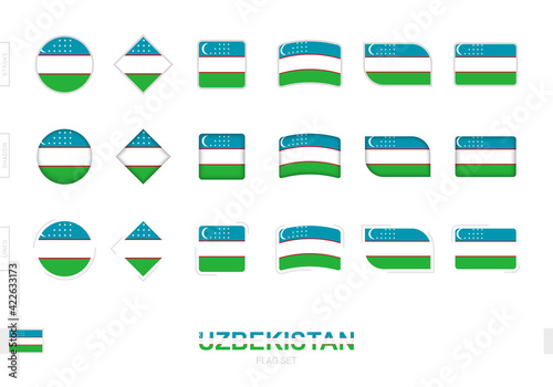 Uzbekistan flag set, simple flags of Uzbekistan with three different effects.
