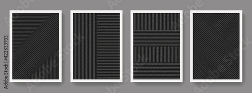 Trendy set of geometrical minimalist mid century modern posters. Abstract boho style backgrounds.