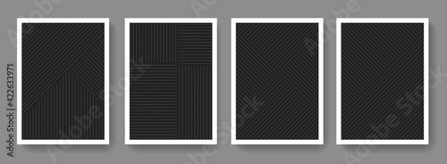 Trendy set of geometrical minimalist mid century modern posters. Abstract boho style backgrounds.