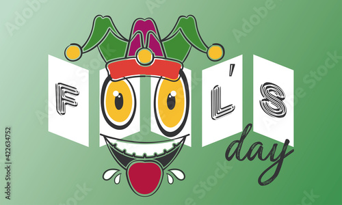 April fool day banner. Funny crazy harlequin - Vector