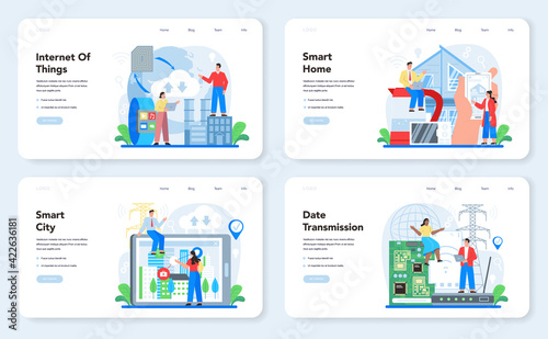 Internet of things web banner or landing page set. Idea of smart wireless