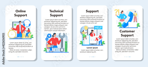 Technical support mobile application banner set. Idea of customer service