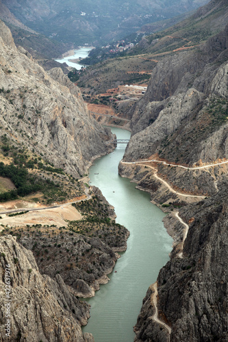 Kemaliye District (Egin) and Dark Canyon River in Erzincan, Turkey. Kemaliye is extreme sport center in Eastern Turkey.
