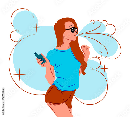 Vector girl in shadow of sharp lines style