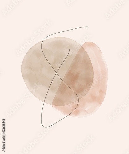 Abstract lines with nude and pink watercolor shapes
