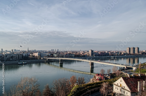 View of one of the bridges in the city of Novi Sad from the Petrovaradin fortress.