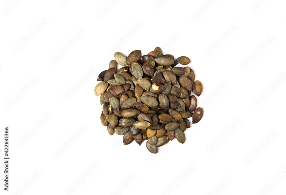 pumpkin seeds isolated on white background. top view pumpkin seeds isolated on white background. top view