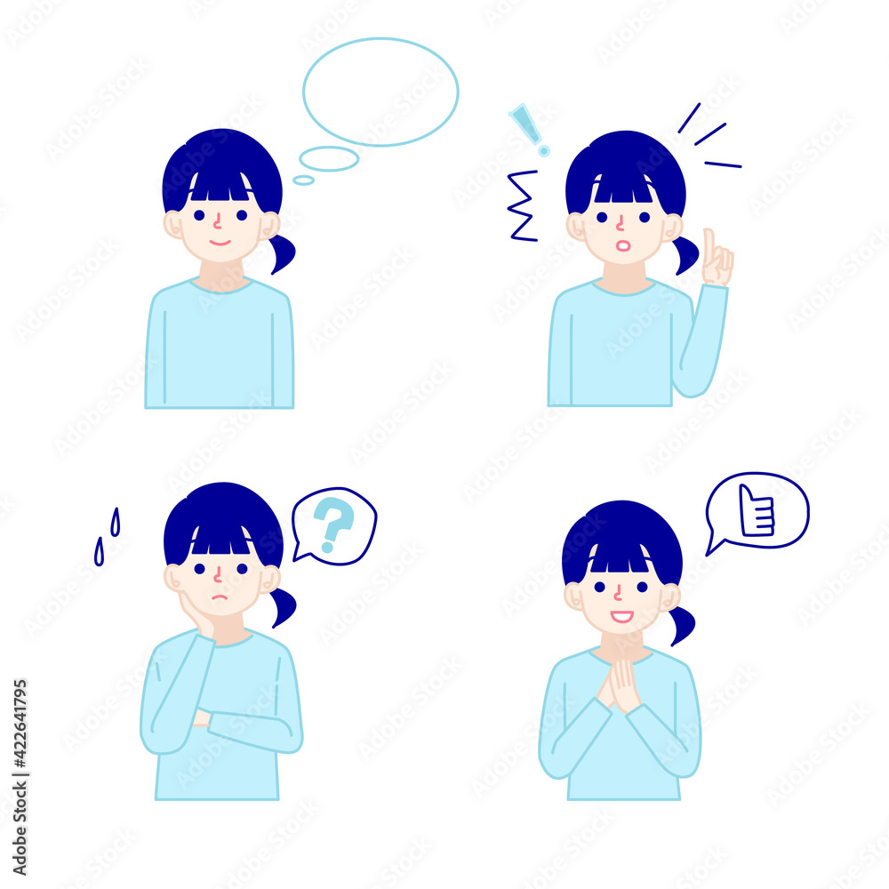 女性パターンイラストポニーテールセット