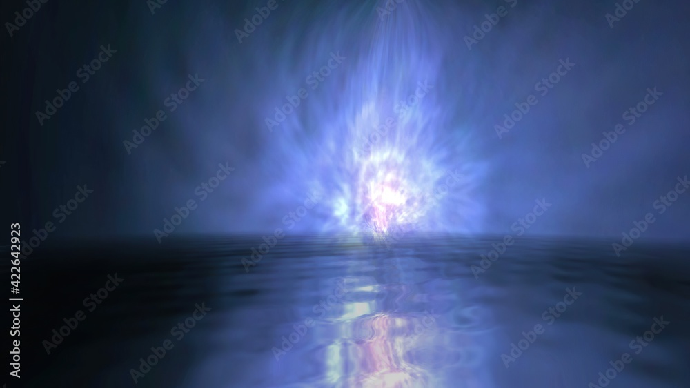 Aurora north lights reflections on water 3d illustration