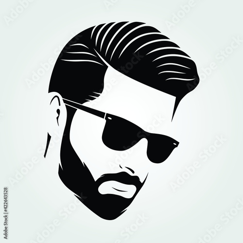 Bearded men in sunglasses, hipster face icon isolated. Vector illustration