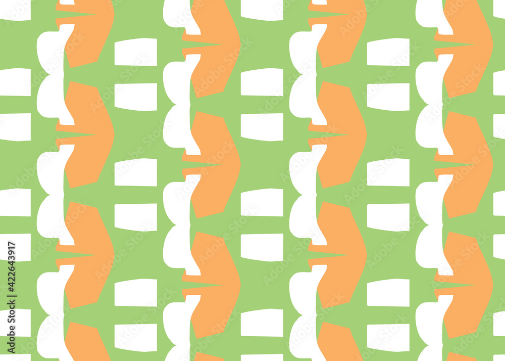 Vector texture background, seamless pattern. Hand drawn, green, orange, white colors.