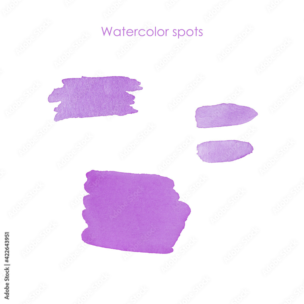 Wedding color pallete. Color spots, blots. Purple stain. Sketches of watercolor. Card, wallpaper, background