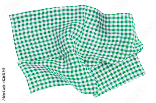 Crumpled checkered cotton tablecloth isolated on white backdrop