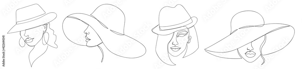 © Oksana - Modern one line art woman in a hat collection.
