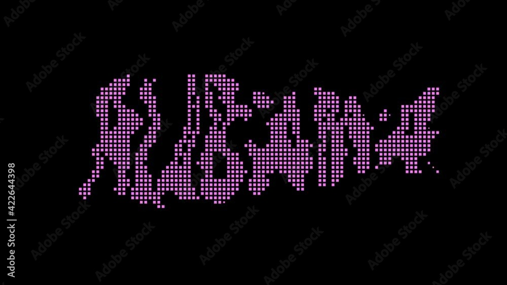 Alabama. Animated appearance of the inscription. Isolated Letters from pixels. Purple, magenta colors. US State Alabama for social media, bloggers, advertising, TV. UHD 4K video. Alabama. Animated appearance of the inscription. Isolated Letters from pixels. Purple, magenta colors. US State Alabama for social media, bloggers, advertising, TV. UHD 4K video.