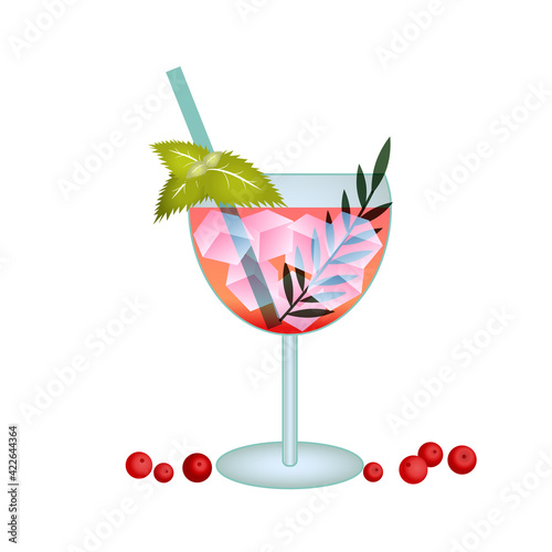 glass of berry cocktail. Alcoholic cocktail. Non-alcoholic cocktail. Vector illustration. Colorful flat style illustration