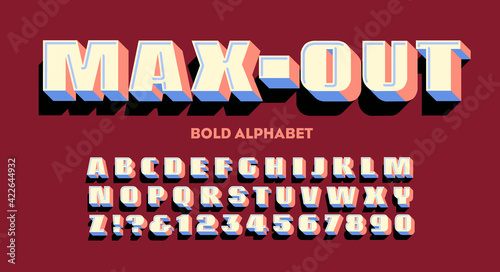 Max Out is a bold and wide 3d style colored alphabet.
