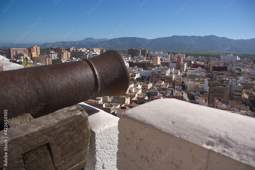 Close-up of a cannon on the wall of the castle of Cullera