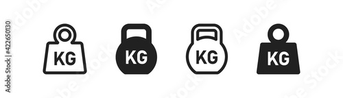 Weight icon set. Kg bell logo. Kettlebell, heavy sign. Iron dumbbell sumbol in vector flat photo