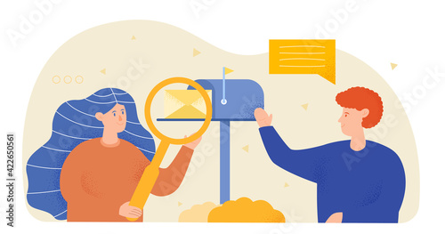 People standing near postbox and receiving mails.