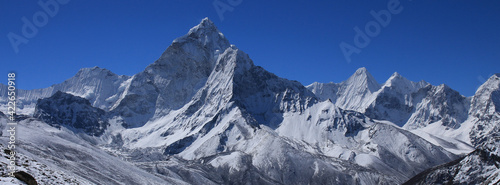 Mount Ama Dablam on a spring morning. Scene in the Everest National Park.