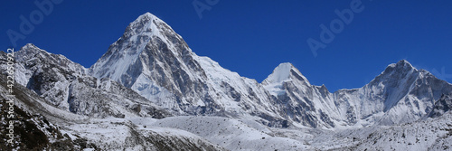 Mount Pumori and other high mountains in the Everest national Park.